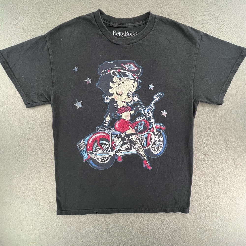 Betty Boop Men T-Shirt Cotton Medium Black Biker Motorcycle Retro Aesthetic